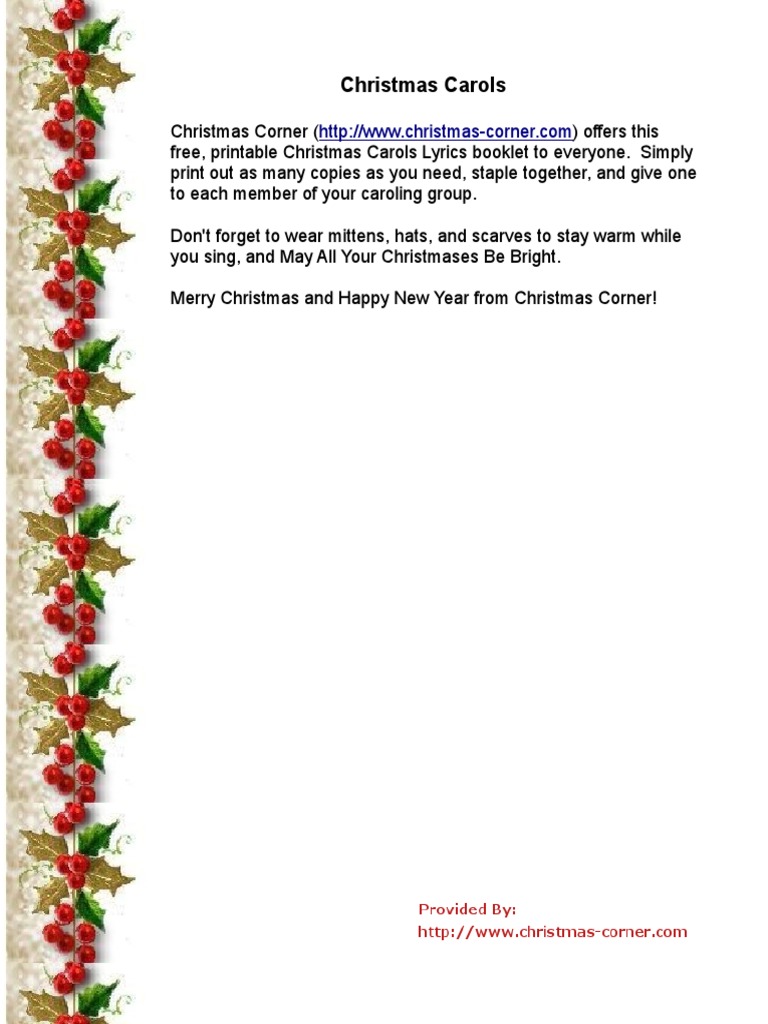 Xmas Carol Lyrics Printable Xmas Carols image about Christmas Carol Lyrics Free Printable identified as Xmas Carol Lyrics Printable Xmas Carols